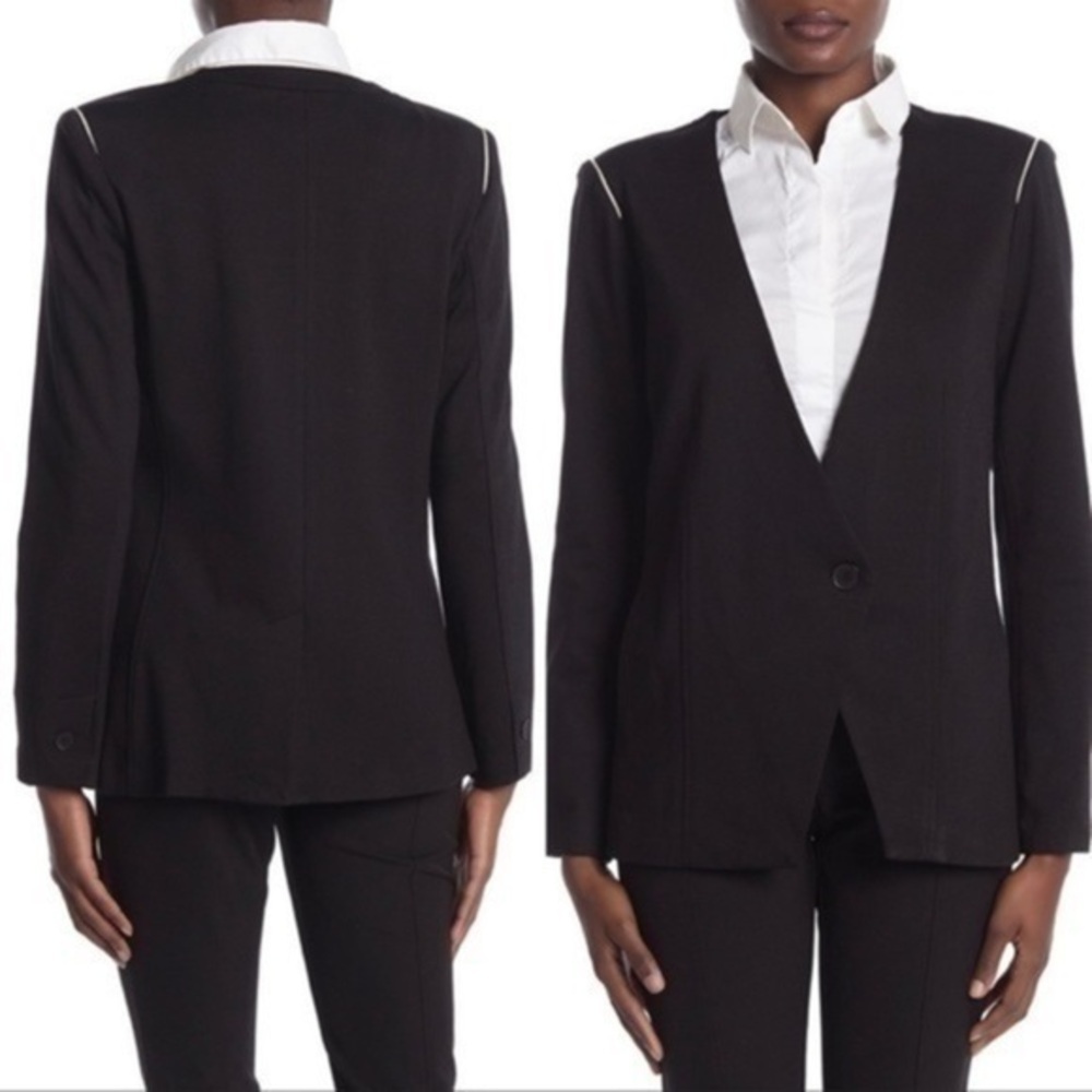 AMANDA + Chelsea 1X career work blazer piped shoulder Ponte jacket